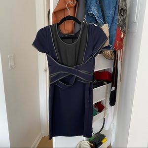 Black / navy Kooples Dress with leather detail